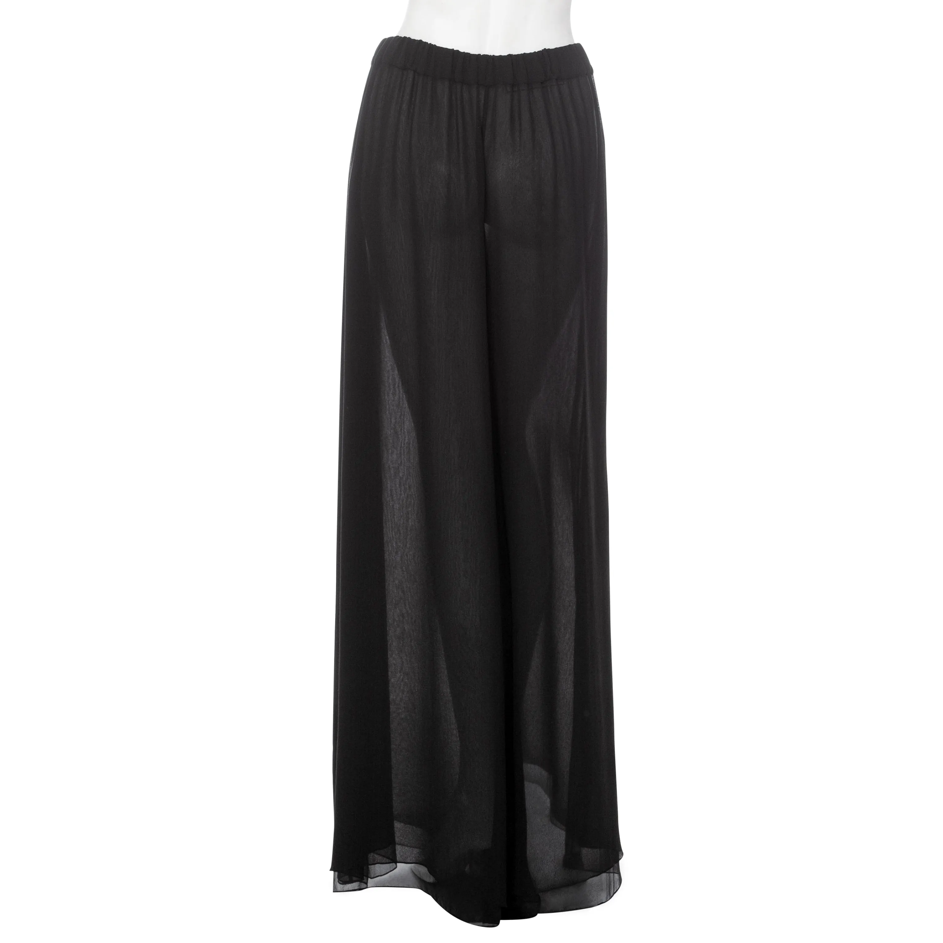 2016 Black Silk Chiffon Semi Sheer Wide Leg Palazzo Pants