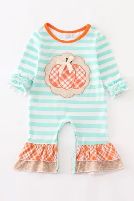 Baby Girl's Mint Stripe Pumpkin Romper