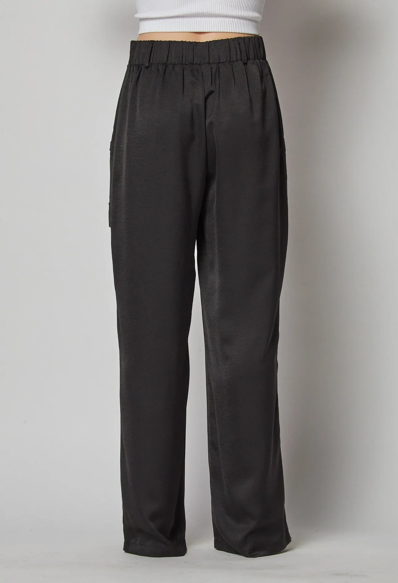 Black Satin 4 Pocket Wide Leg Pant