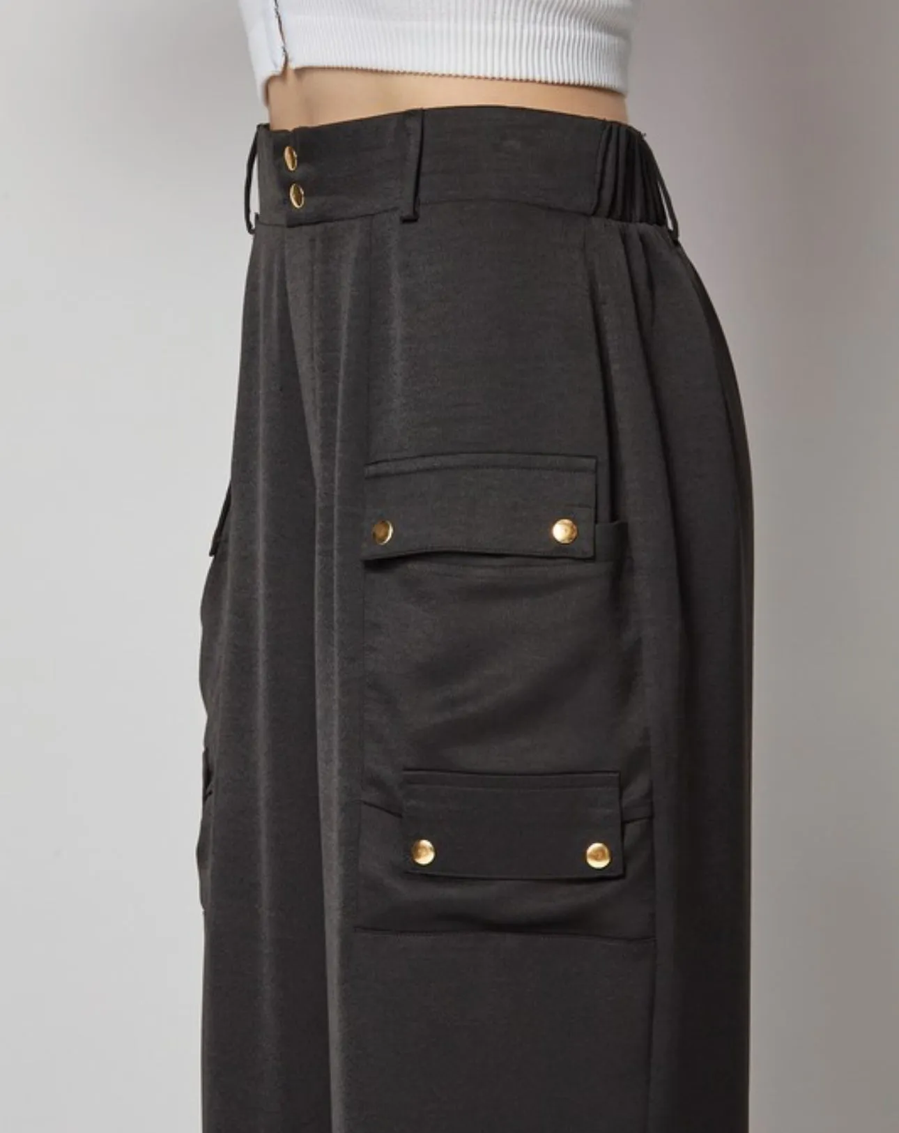 Black Satin 4 Pocket Wide Leg Pant