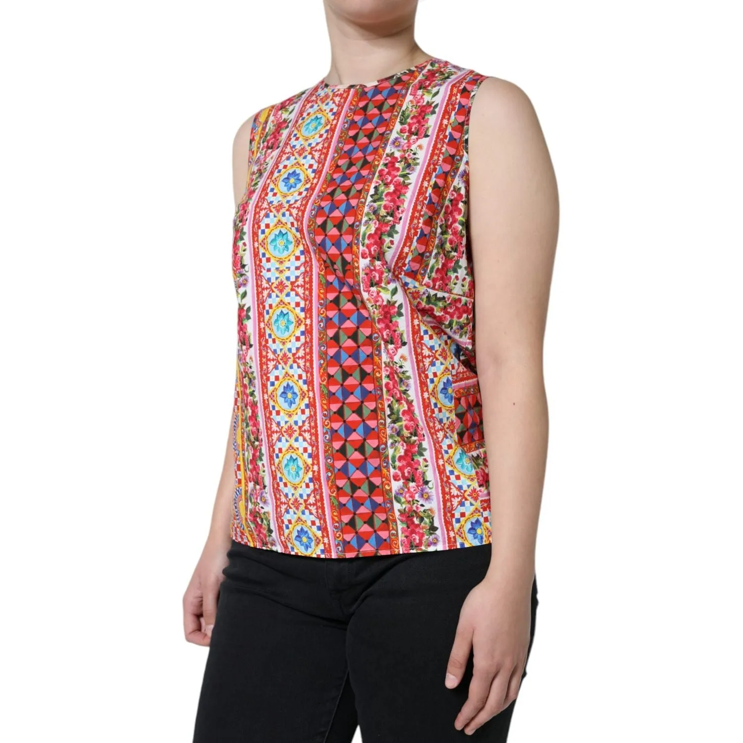 Dolce & Gabbana Multicolor Cotton Carretto Floral Tank Top