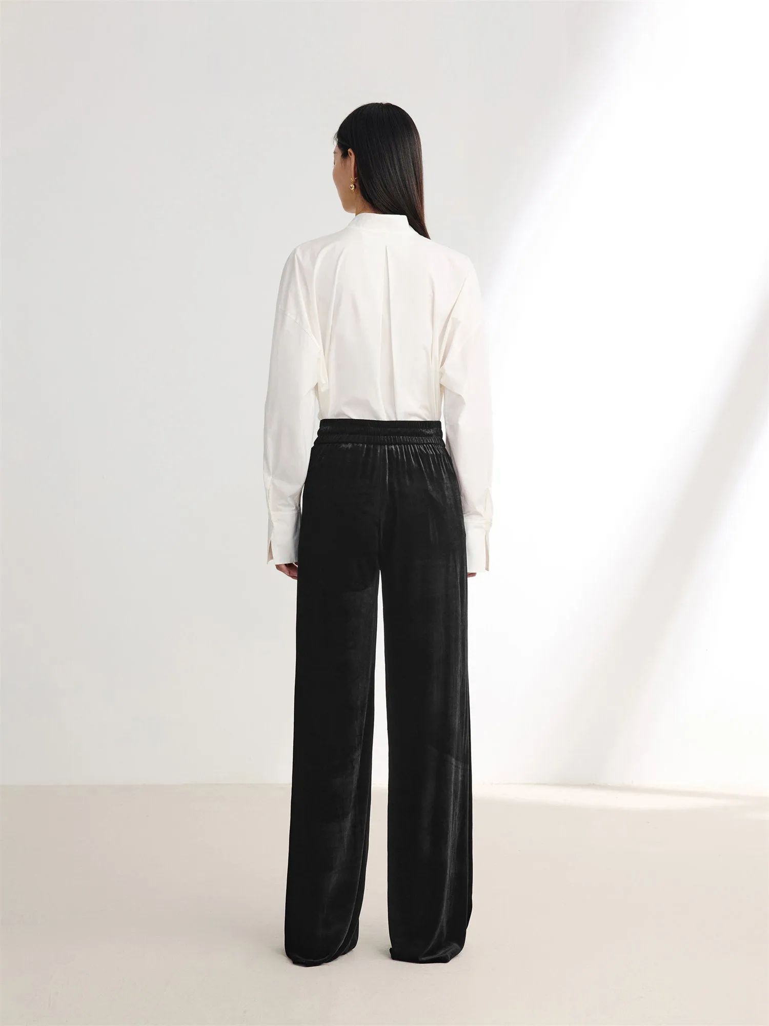 EP YAYING Stretch Velvet Wide-Leg Pants