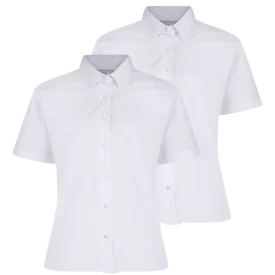 Girls Short Sleeve Non-Iron Blouse -Regular Lady Fit- White - Twin Pack