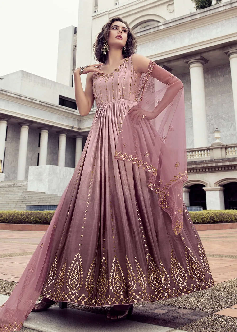 Irresistible Dusty Pink Chinon Reception Wear Gown