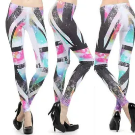 Leggings Galaxy Star British Flag Neon Colorful Stretch Full Length