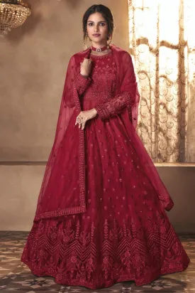 Majestic Red Wedding Thread Embroidered Anarkali Suit