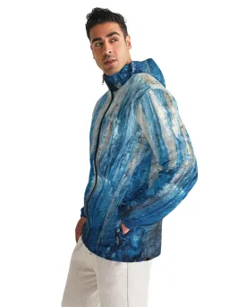 Mens Hooded Windbreaker - Blue Casual/Sports Water Resistant Jacket - JL5M0X