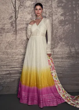 Multicolor Lucknowi Style Wedding Festive Anarkali Gown