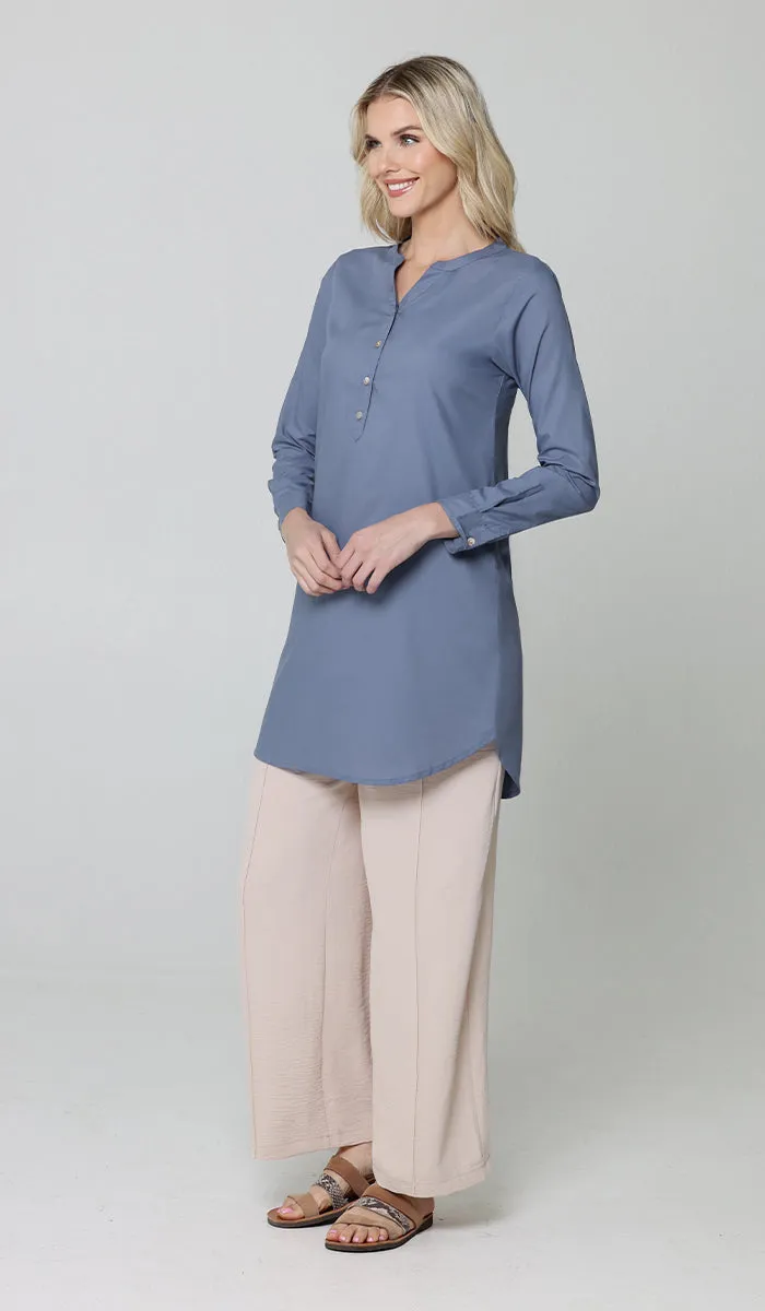 Parisa Long Mostly Cotton Everyday Tunic - Denim Blue