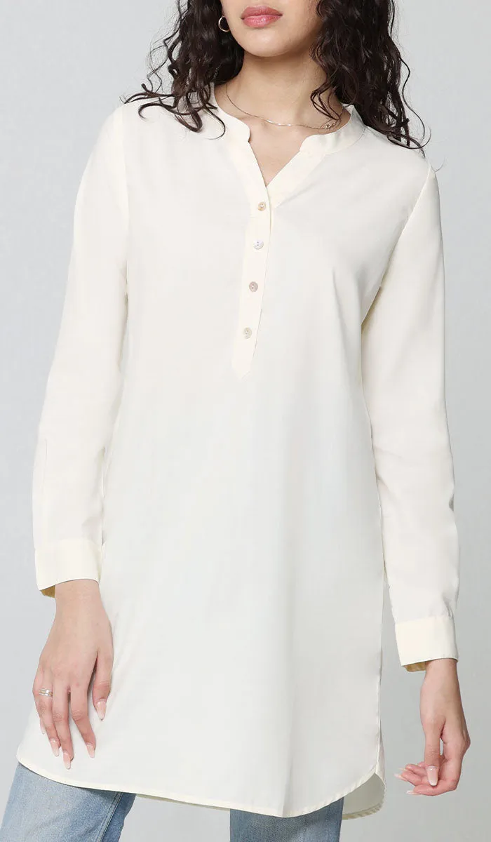 Parisa Mostly Cotton Long Modest Everyday Tunic - Cream