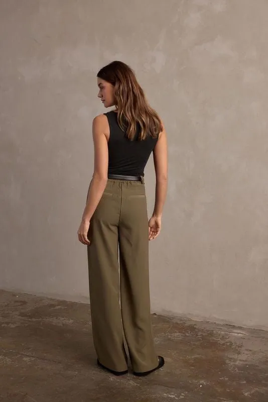 Raef The Label Olivia Wide Leg Pant - Olive