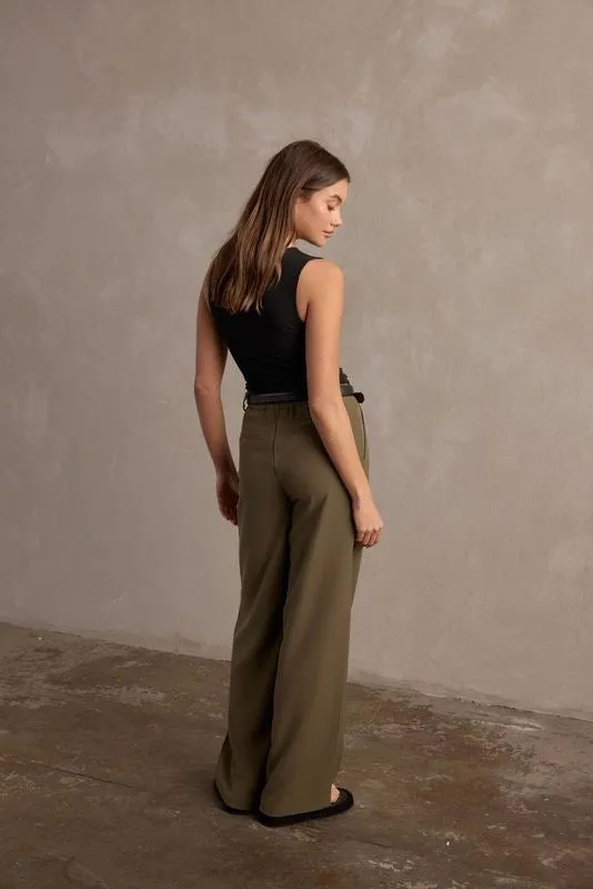 Raef The Label Olivia Wide Leg Pant - Olive