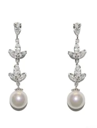 Rosalia Floral Dangle Pearl Earring