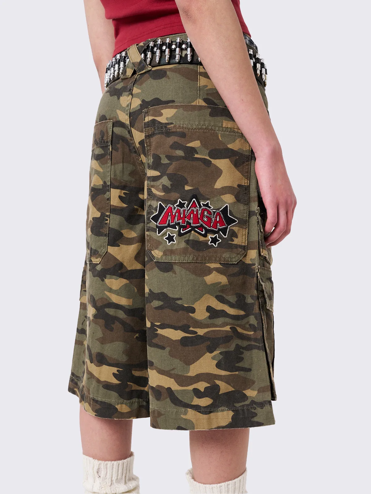 Stereo Camo Multi Pocket Long Cargo Shorts