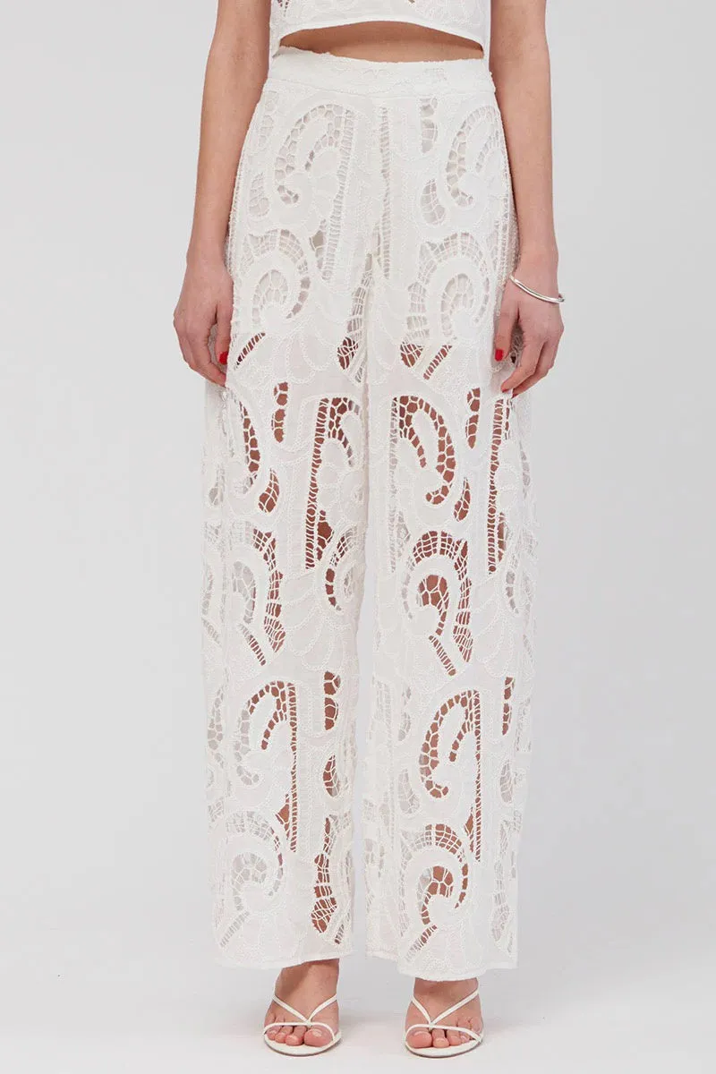 Suboo  Florence Lace Wide Leg Pants - White