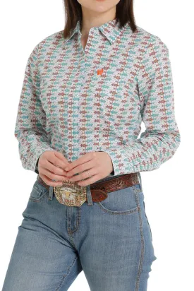 Women's Cinch Multi Print Long Sleeve Button Down