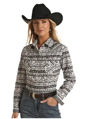 Women's Panhandle Grey/Navy Aztec Print Snap Shirt