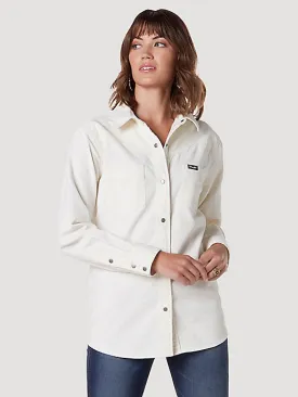 Women's Wrangler Cord Snap White Long Sleeve Shirt