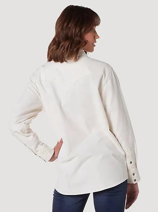 Women's Wrangler Cord Snap White Long Sleeve Shirt